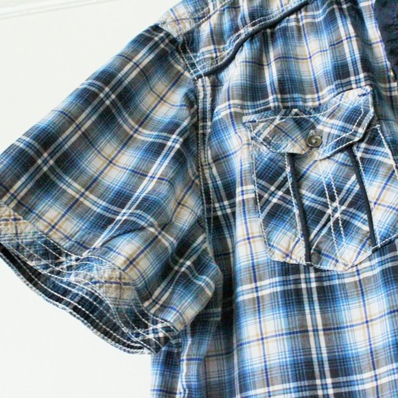 Private Member Blue Plaid Short Sleeve Shirt sizeL - Picture 2 of 4